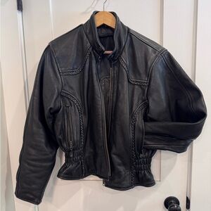 Vintage Black Leather Motorcycle Jacket Braided Genuine Biker 80s 90s Western